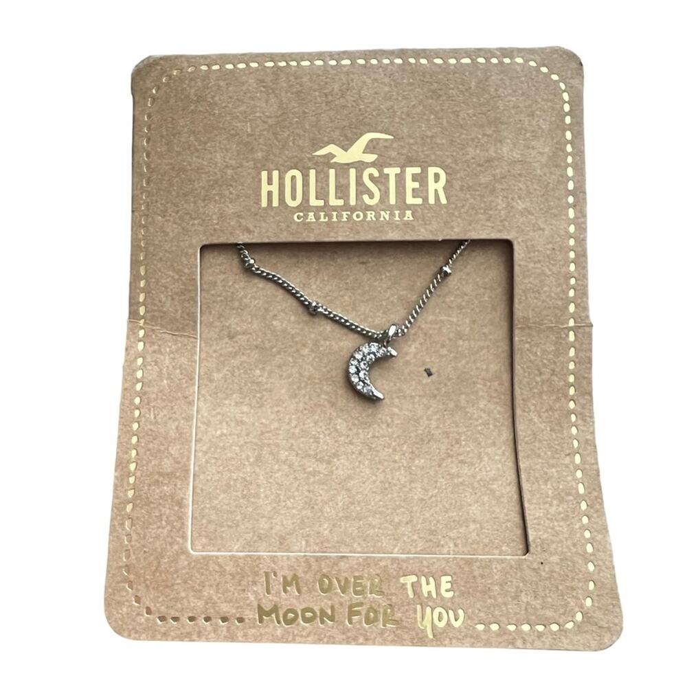 Hollister dainty moon necklace silver tone celestial zodiac NWT
